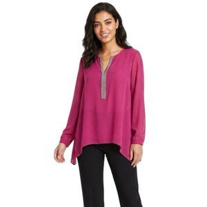 Womens Sequins Sparkle Blouse Red Long Sleeve Semi Sheer Dressy Sz Medium